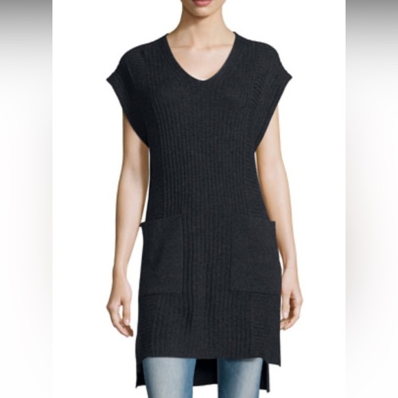 Neiman Marcus V- Neck Vest Wool Cashmere Sweater / Dress / Knit Tunic Neutral - Picture 9 of 11